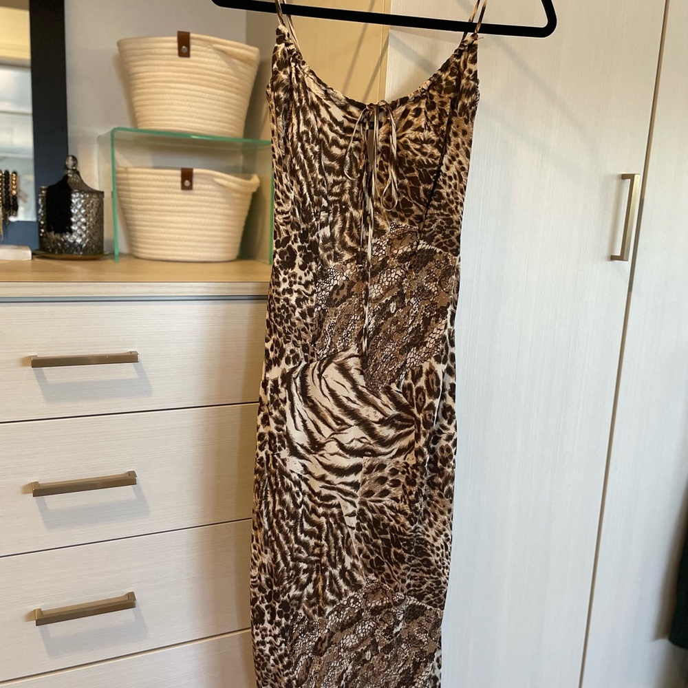 River Island Brown and Cream Slip Midi Dress